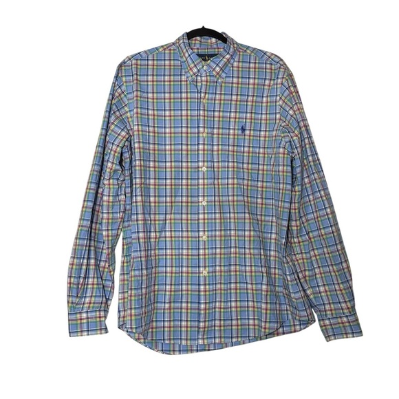 Polo Ralph Lauren Pastel Plaid Button Down Shirt Size Large Multicolor Preppy - Picture 1 of 10